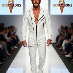 ​G-Star RAW Men's White Leather Parachute Suit | Moto Racing Jumpsuit | Runway P